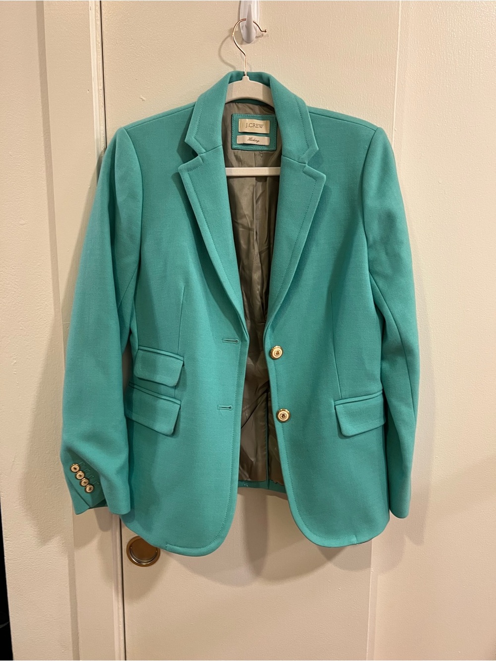 J. Crew Teal Tailored Single-Breasted Blazer with Gold Buttons